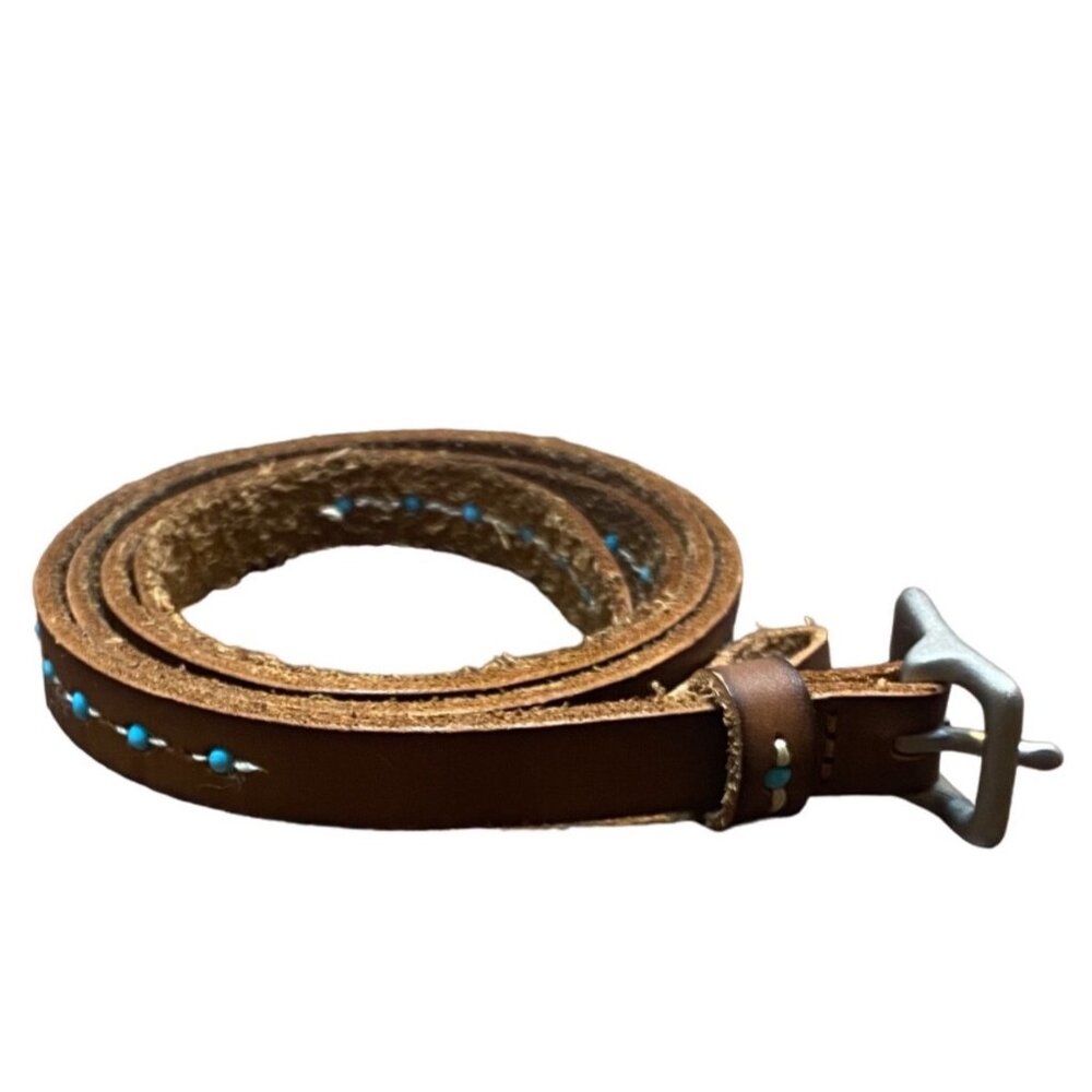 Western Genuine Leather Brown Belt Women Sz Large Waist 36"-40" 1/2" Wide Beaded